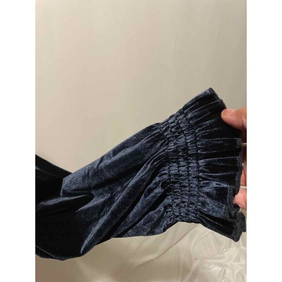 CJ Banks 2X Navy Velveteen Long Sleeve Ruched Shoulder Tunic - Picture 2 of 4